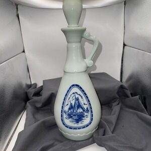 1963 Jim Beam DELFT BLUE Decanter Bottle White With Blue Ship Windmill D-334